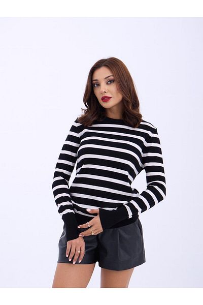 Lukas 42271 Knitwear Striped Sanding Sweater-Black-Ecru