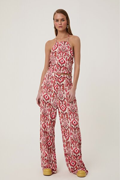 Quzu Beli Lastikli Desenli Pantolon