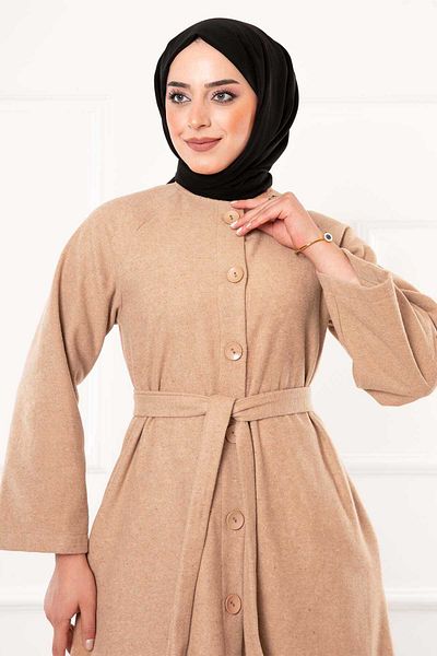 EBRUTESETTÜR Belted Buttoned Cashmere Coat with Mobile Belt