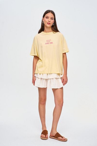 Tuba Butik Women's Yellow T-Shirt - Crew Neck, Printed, Short Sleeve
