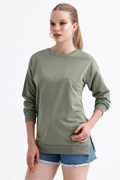 MD trend Women's Crew Neck Ribbed Basic Casual Sweatshirt