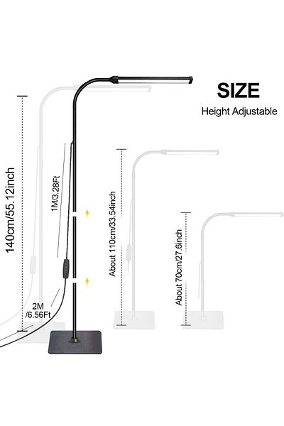 JGT 3 Light Colors Led Floor Lamp For Living Room Adjustable Gooseneck Stand Light Dimmable Indoor Bedro
