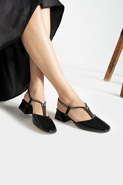 ShoeTek Pantofi cu toc Alfie pentru damă, din piele lacuită neagră
