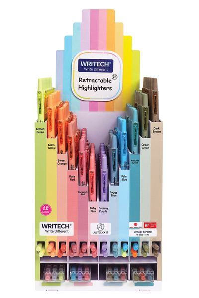 Writech W-805S Neon Pastel Highlighter - 12 Colors, Stand for 144