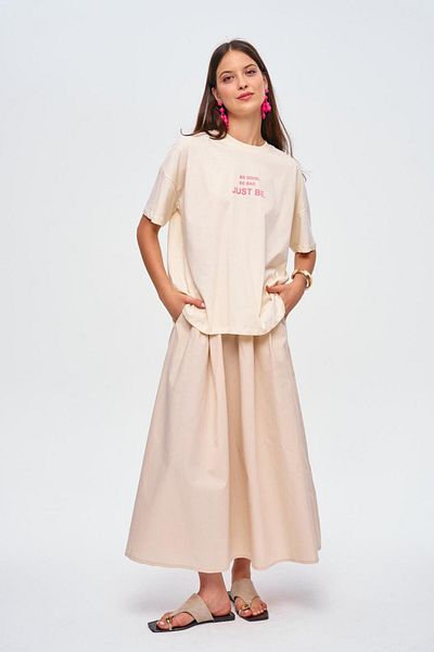 Tuba Butik Γυναικείο T-Shirt με κοντό κρεμ μανίκι Crew Neck - εμπριμέ