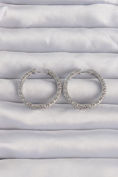 Skygo Brass Silver Color Zircon Stone Motif Hoop Earrings - Tj-Bkp9282