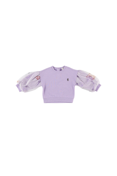 Panço Kız Bebek Kolları Tül Detaylı Mor Sweatshirt