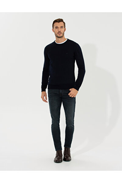Pierre Cardin Синій Slim Fit велосипедний комір Basic трикотажний светр 50258993-VR033