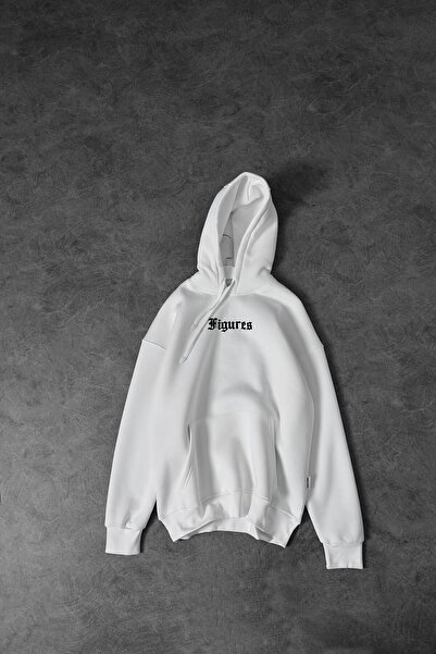 Slatra Ανδρικές λευκές φιγούρες με ανάγλυφη στάμπα με κουκούλα oversize φούτερ