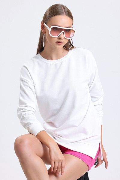 MD trend Women's Crew Neck Soft Textured Flexible Ribbed Basic Loose Sweatshirt