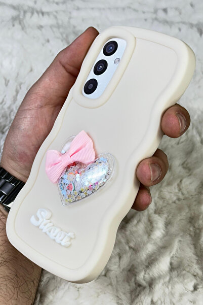 Vip Case Samsung Galaxy A55 Compatible Colorful Heart Ribbon Detailed Glittery Wavy Sweety Case