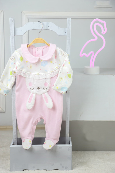 Arafım Butik ters tavşan baskılı patikli kız  tulum bebek