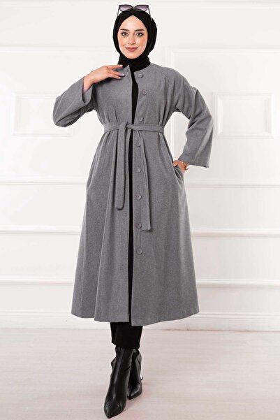 EBRUTESETTÜR Belted Buttoned Cashmere Coat with Mobile Belt