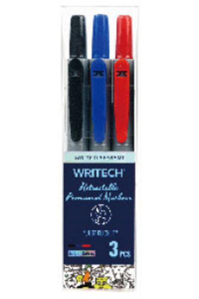 Writech W-805P Permanent Push Pen - Set of 3 (Black-Blue-Red)