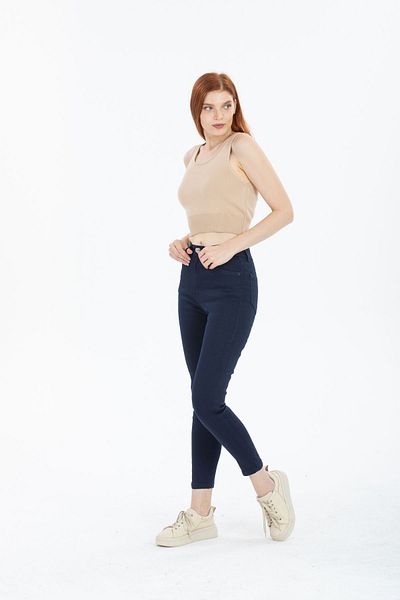 BEES JEANS Pantaloni de blugi din lycra, albastru închis, cu talie înaltă, cu picior îngust