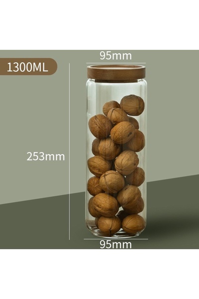 Choice D Wood Lid Glass Airtight Canister Kitchen Storage Bottles Jars Food C...