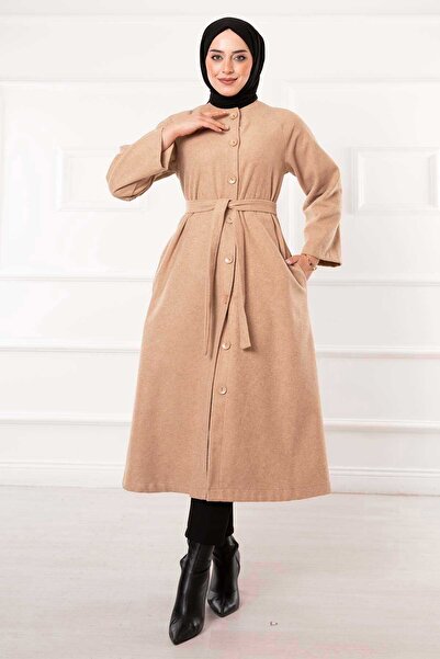 EBRUTESETTÜR Belted Buttoned Cashmere Coat with Mobile Belt