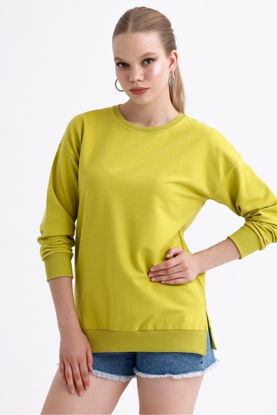 MD trend Women's Crew Neck Soft Textured Flexible Ribbed Basic Loose Sweatshirt