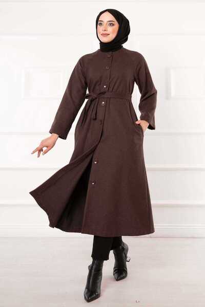 EBRUTESETTÜR Belted Buttoned Cashmere Coat with Mobile Belt