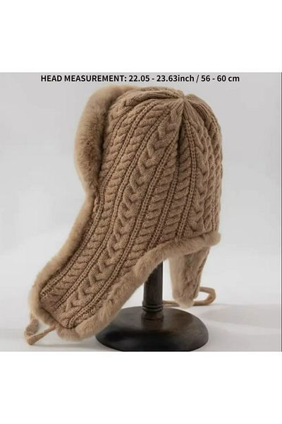 SYNOPE Women's Stylish Knit Beanie Hat with Plush Inside Ear Protection Women's Pilot Beanie Russian Beanie Hat