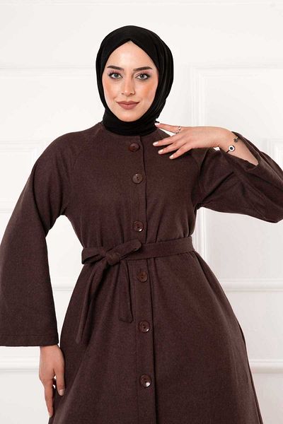 EBRUTESETTÜR Belted Buttoned Cashmere Coat with Mobile Belt