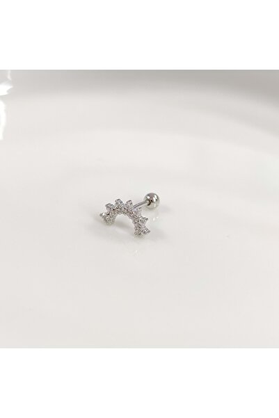 Güler Yüzlü Silver BEYAZ TAŞLI GÖKKUŞAĞI GÜMÜŞ TRAGUS PIERCING - RODYUM BEYAZ