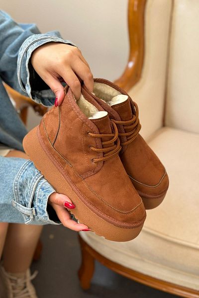 Oksit Danto Ultra Platform Fur Lined Thick Sole Lace up Comfortable Boots