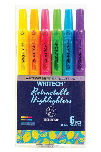 Writech W-805S Press-On Highlighter Neon 6 Colors - Pack of 6