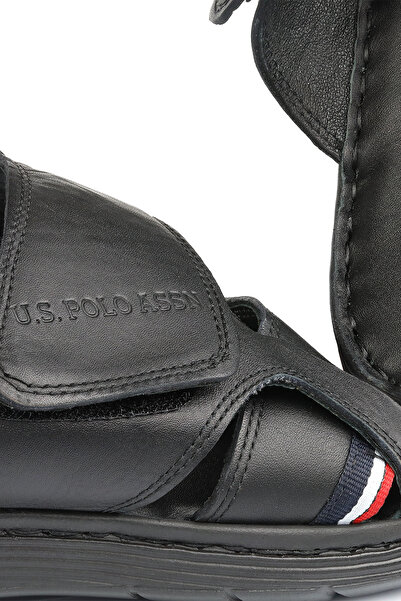 U.S. Polo Assn. dean hakiki gerçek deri siyah anatomik taban erkek terlik