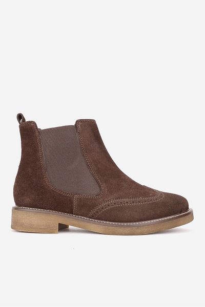 TUNAELLİ Women's Brown Suede Genuine Natural Leather Number 36-41 Short Heel Chelsea Boots & Booties