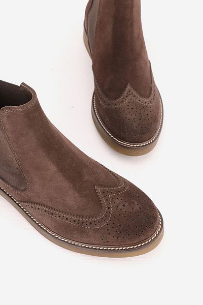 TUNAELLİ Women's Brown Suede Genuine Natural Leather Number 36-41 Short Heel Chelsea Boots & Booties