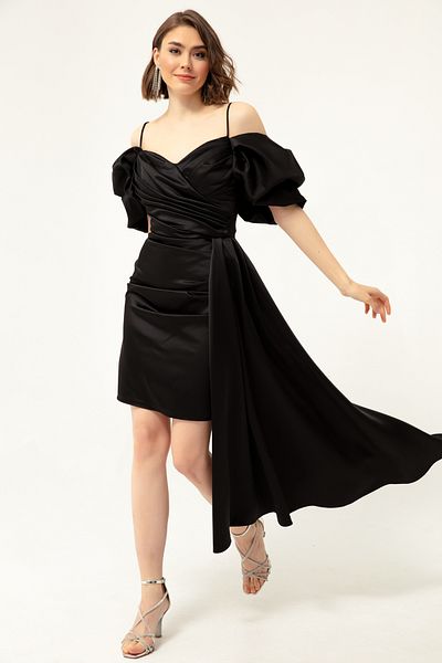 Lafaba Women's Black Thin Strap Tailed Evening Dress