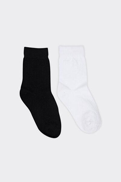 Panço Unisex Çocuk 2'li Basic Siyah-Beyaz Soket Çorap