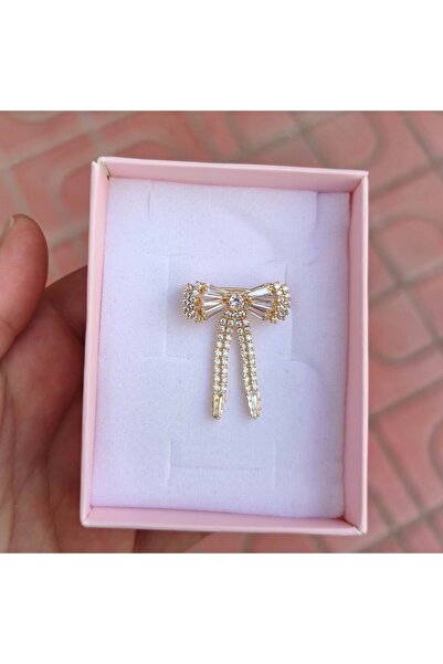 Güler Yüzlü Silver TAŞLI FİYONK BROŞ 2,5 CM - ALTIN SARI