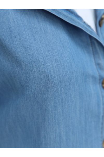 Modamorfo Dlouhá džínová čepice s kapucí na knoflíky – světle modrá