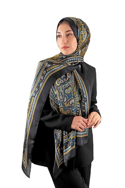 Bursa İpek Μαύρο Μαρακές Μοτίβο Sura Silk Shawl