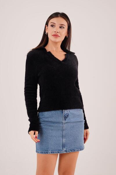 Hipo Trend Pulover negru cu barbă moale cu gât polo