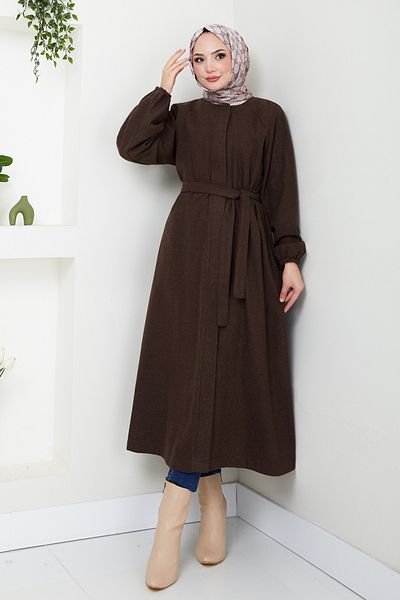 ModaMerve Coffee Color Cuff Elastic Coat - 0504BGS895-M