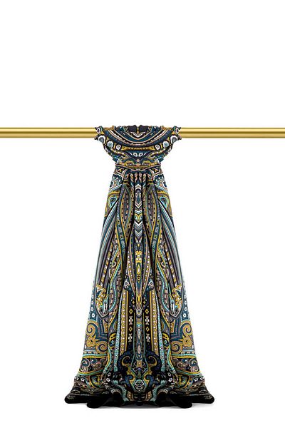 Bursa İpek Μαύρο Μαρακές Μοτίβο Sura Silk Shawl