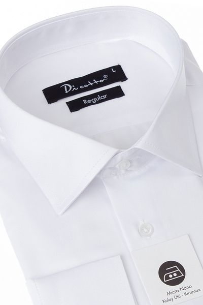 Dicotto Ανδρικό πουκάμισο White Regular Fit Classic Cut Micro Fabric με μανικετόκουμπα - 190-1