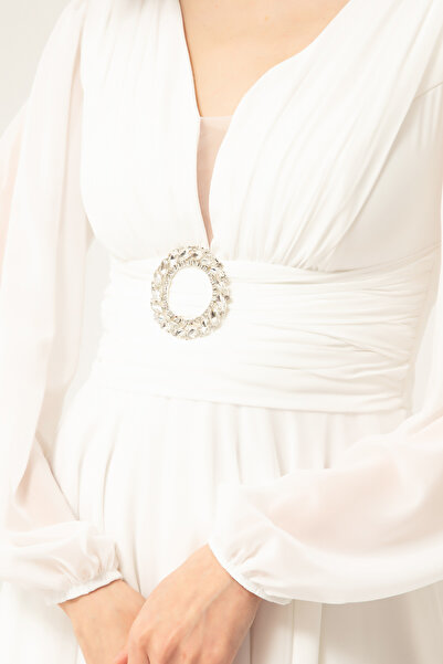 Lafaba Dámské večerní šaty s bílým kamenným páskem