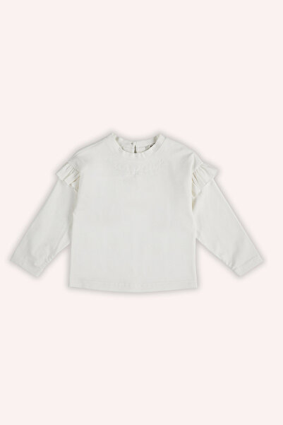 Panço Kız Bebek Nakışlı Ekru Tişört