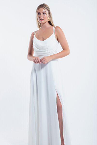 Lafaba Dámské večerní šaty s bílým šifonovým páskem