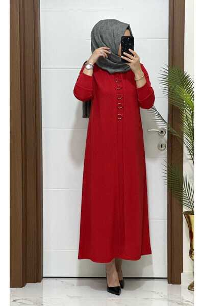 modasura 1660  K 70 KIRMIZI    fitilli atlas kumaş halka detay  buyuk beden elbise yeni sezon