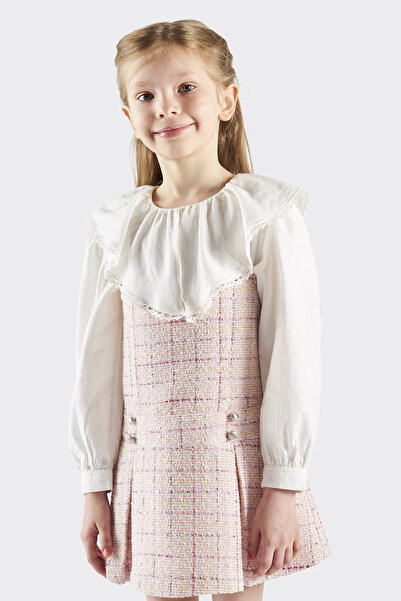 Panço Kız Çocuk Geniş Yakalı Ekru Gömlek