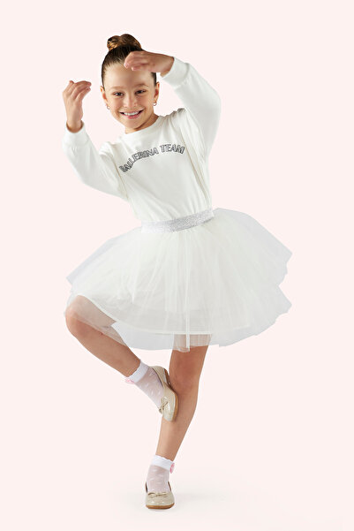 Panço Kız Çocuk Nakış Detaylı Ekru Sweatshirt