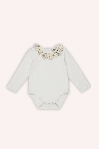 Panço Kız Bebek Yakası Müslin Fırfırlı Ekru Body