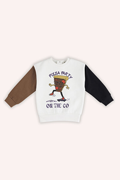Panço Erkek Bebek Baskılı Ekru Sweatshirt