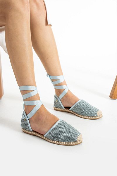 ShoeTek Espadrilla Zaharia Blue Paie - Balerini de damă cu infasurare la glezna