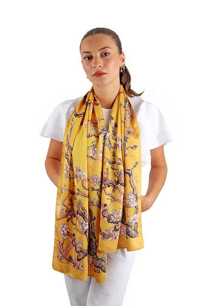 Bursa İpek Dark Gold Almond Flower Silky Scarf